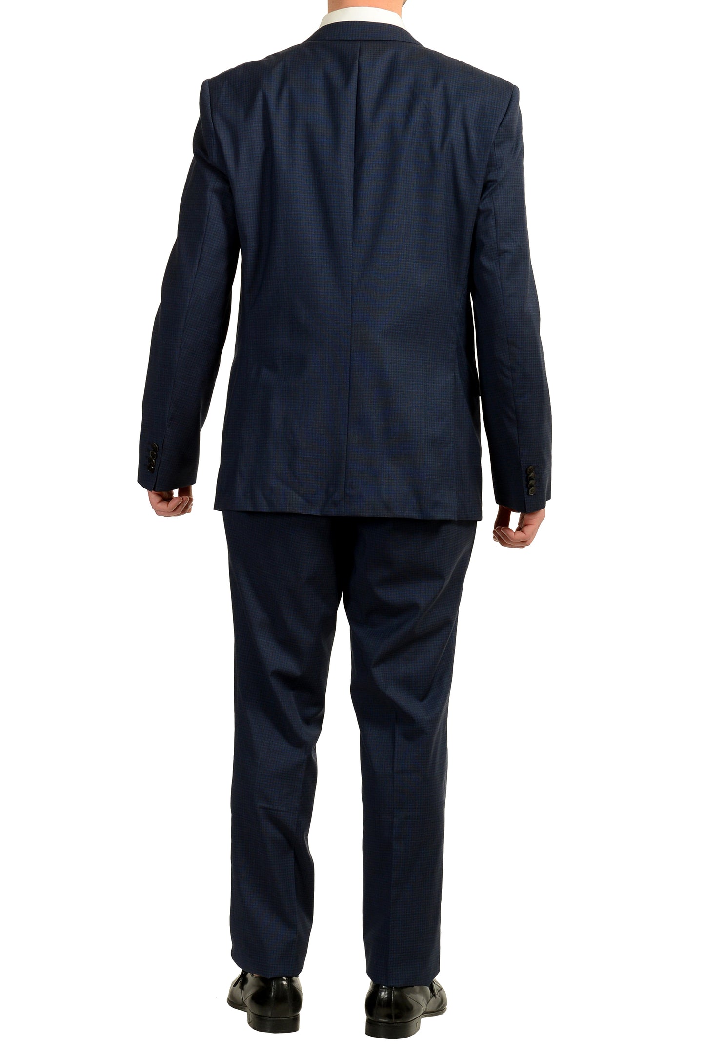 Hugo Boss Men's "Huge6/Genius5" Slim Fit 100% Wool Plaid Blue Suit US 44R IT 54R