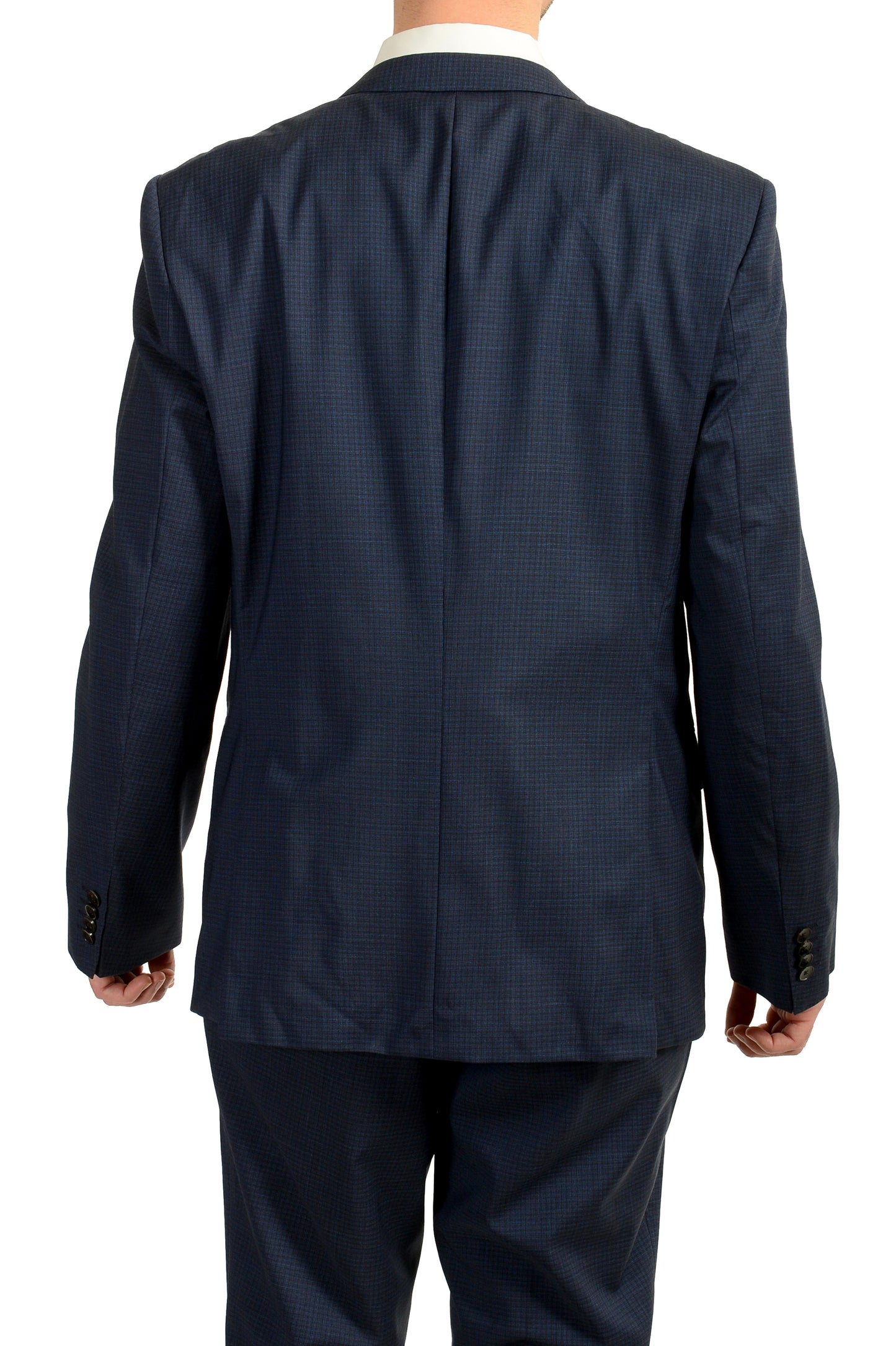 Hugo Boss Men's "Huge6/Genius5" Slim Fit 100% Wool Plaid Blue Suit US 44R IT 54R