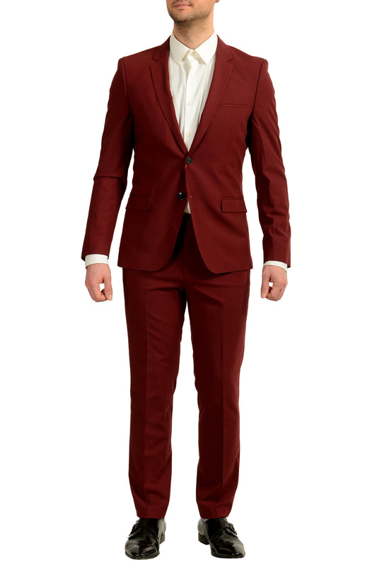 Hugo Boss Men's Arti/Hesten193 Extra Slim Fit Burgundy Wool Suit US 40R IT 50R