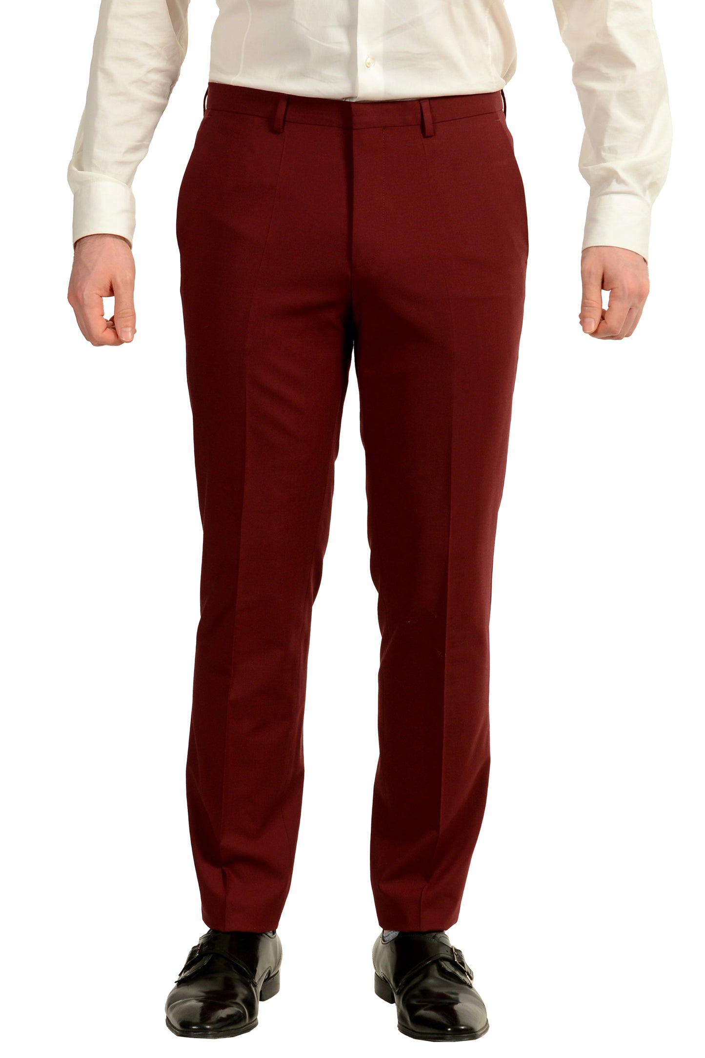 Hugo Boss Men's Arti/Hesten193 Extra Slim Fit Burgundy Wool Suit US 40R IT 50R