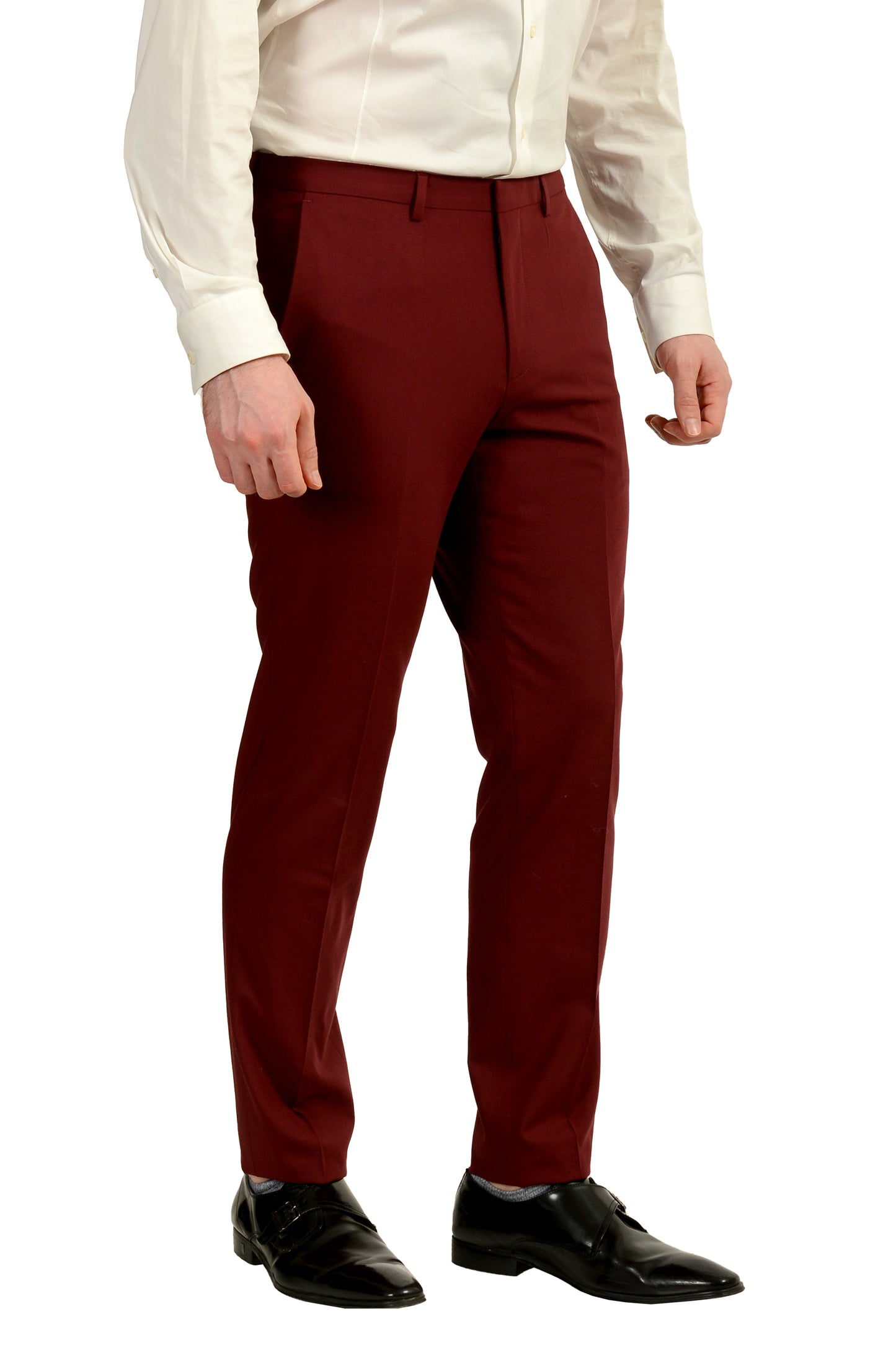 Hugo Boss Men's Arti/Hesten193 Extra Slim Fit Burgundy Wool Suit US 40R IT 50R