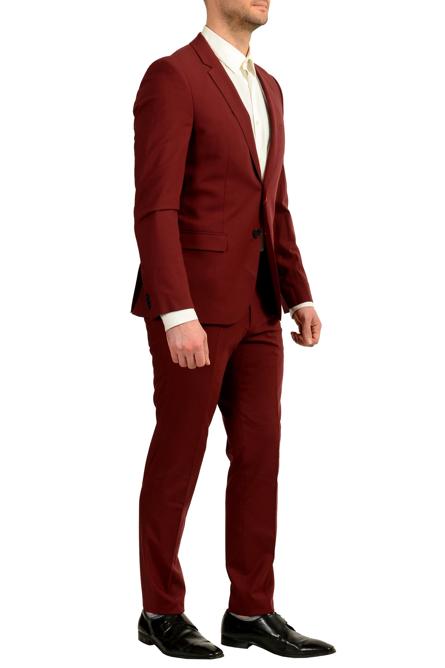 Hugo Boss Men's Arti/Hesten193 Extra Slim Fit Burgundy Wool Suit US 40R IT 50R
