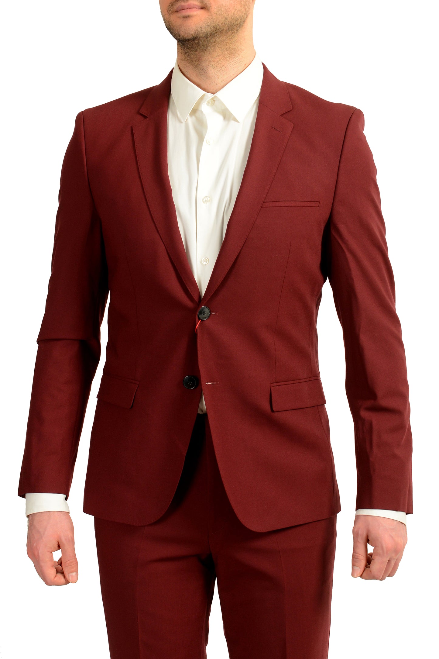 Hugo Boss Men's Arti/Hesten193 Extra Slim Fit Burgundy Wool Suit US 40R IT 50R