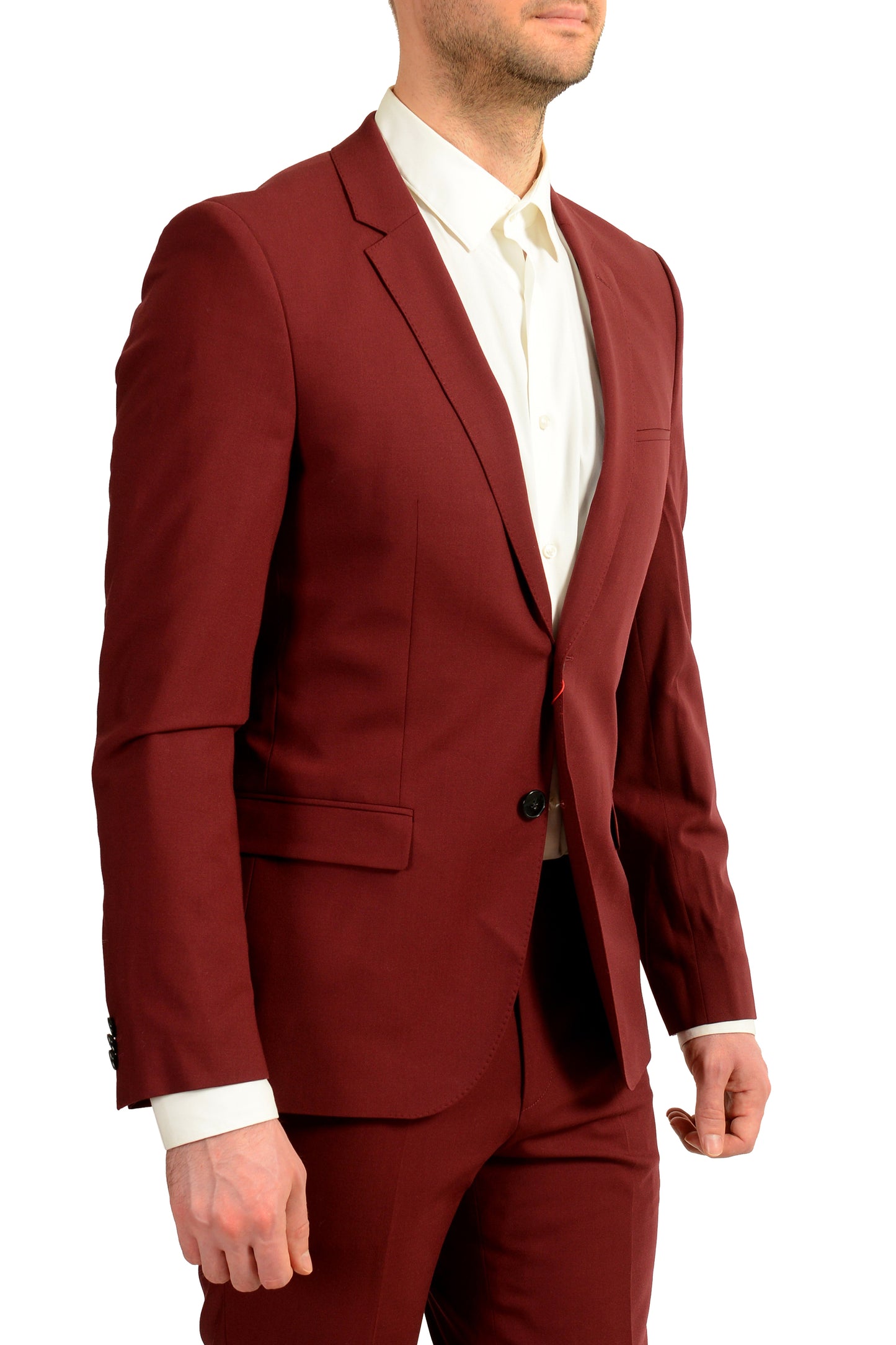 Hugo Boss Men's Arti/Hesten193 Extra Slim Fit Burgundy Wool Suit US 40R IT 50R