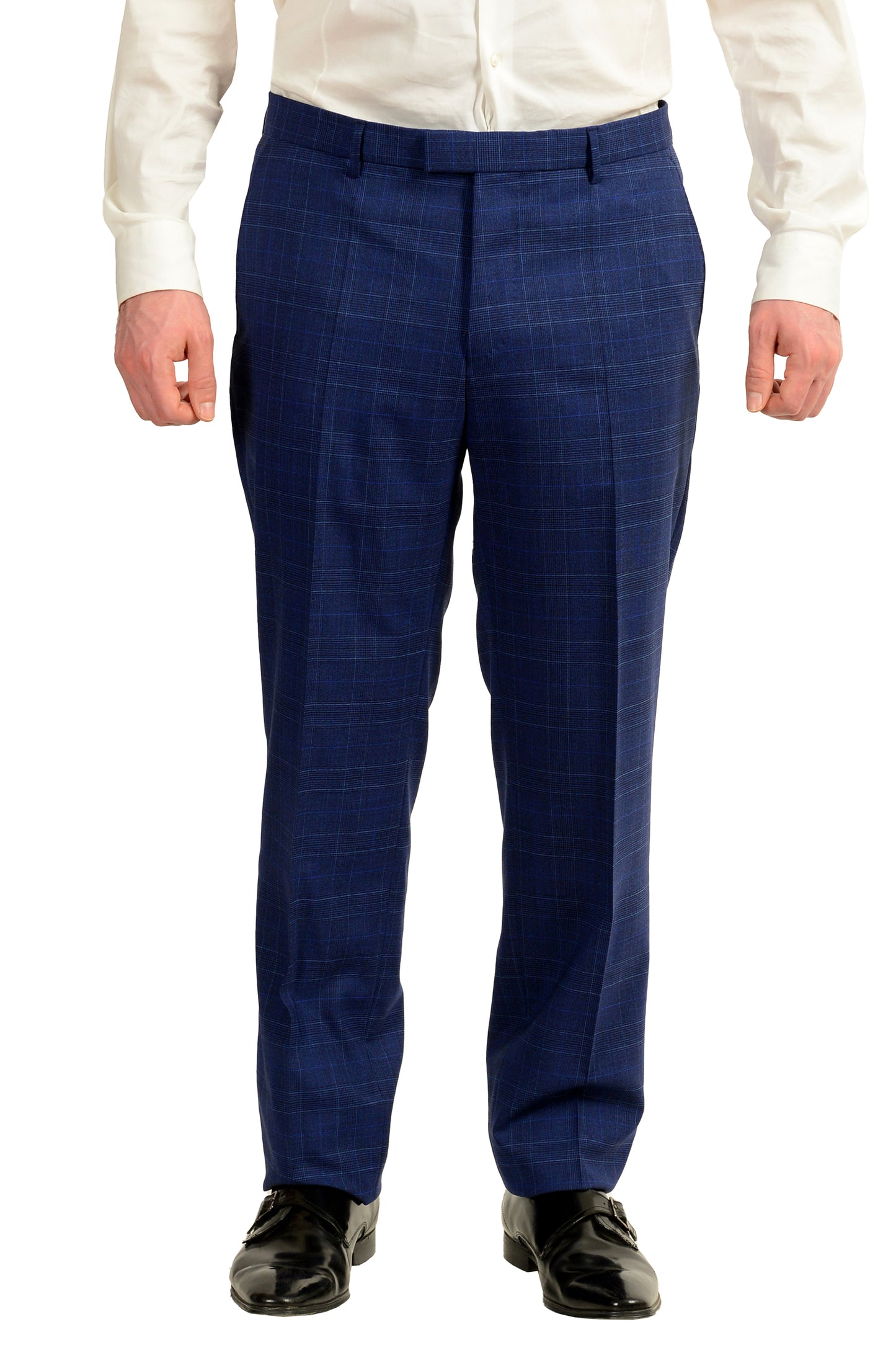 Hugo Boss Men's "T-Harvers4/Glover3" Slim Fit Blue Wool Plaid Suit US 42R IT 52R