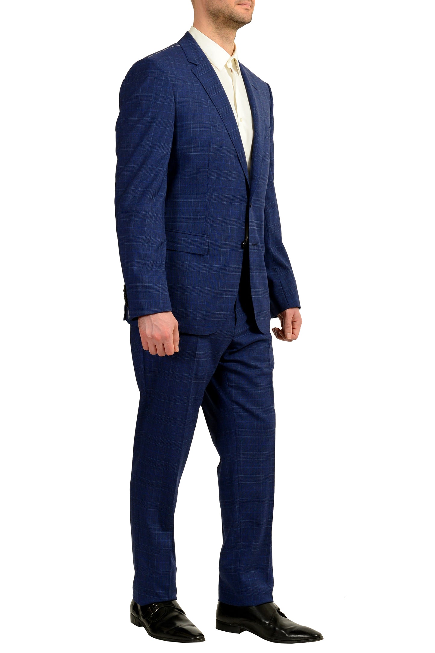 Hugo Boss Men's "T-Harvers4/Glover3" Slim Fit Blue Wool Plaid Suit US 42R IT 52R