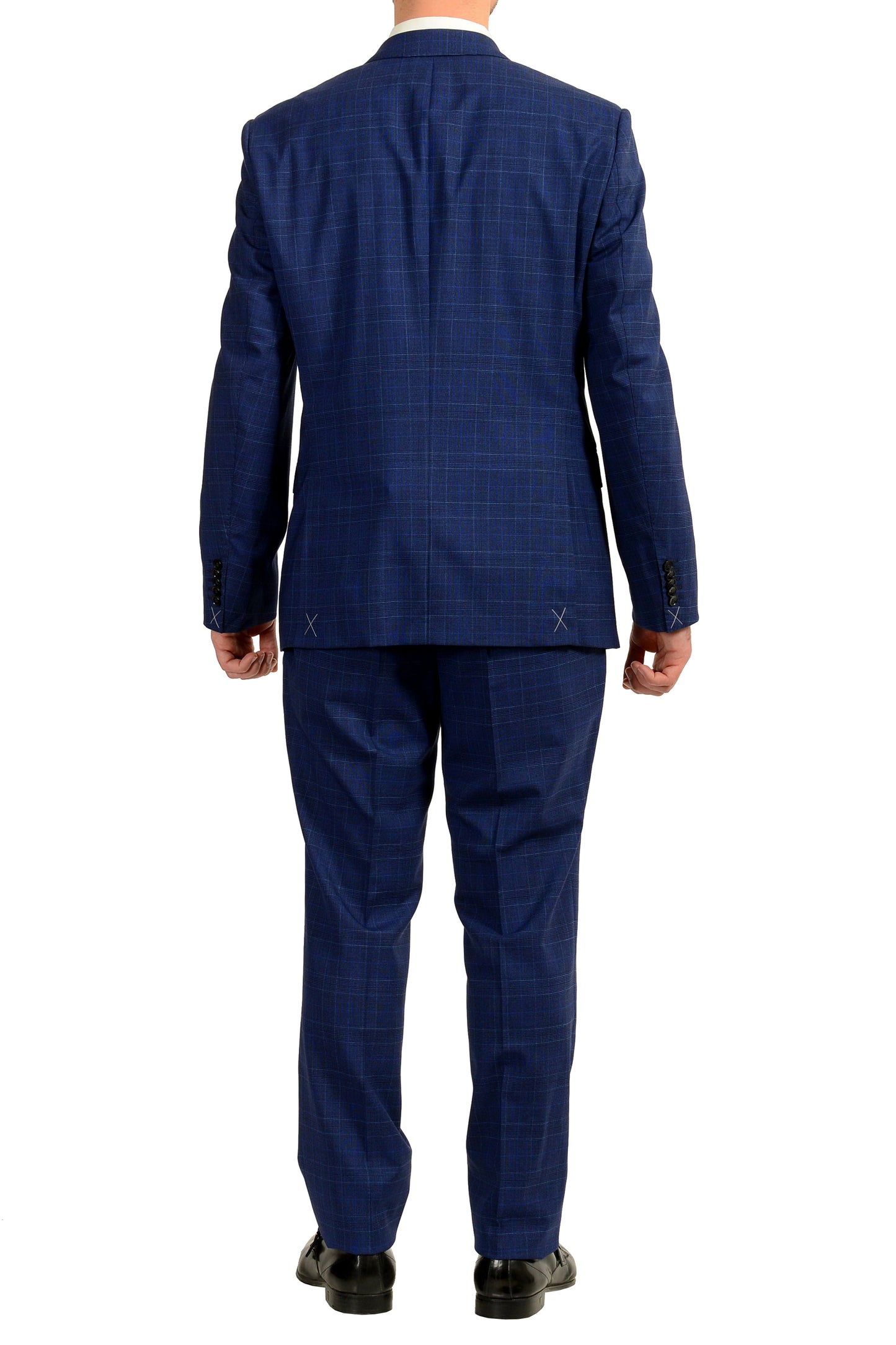 Hugo Boss Men's "T-Harvers4/Glover3" Slim Fit Blue Wool Plaid Suit US 42R IT 52R