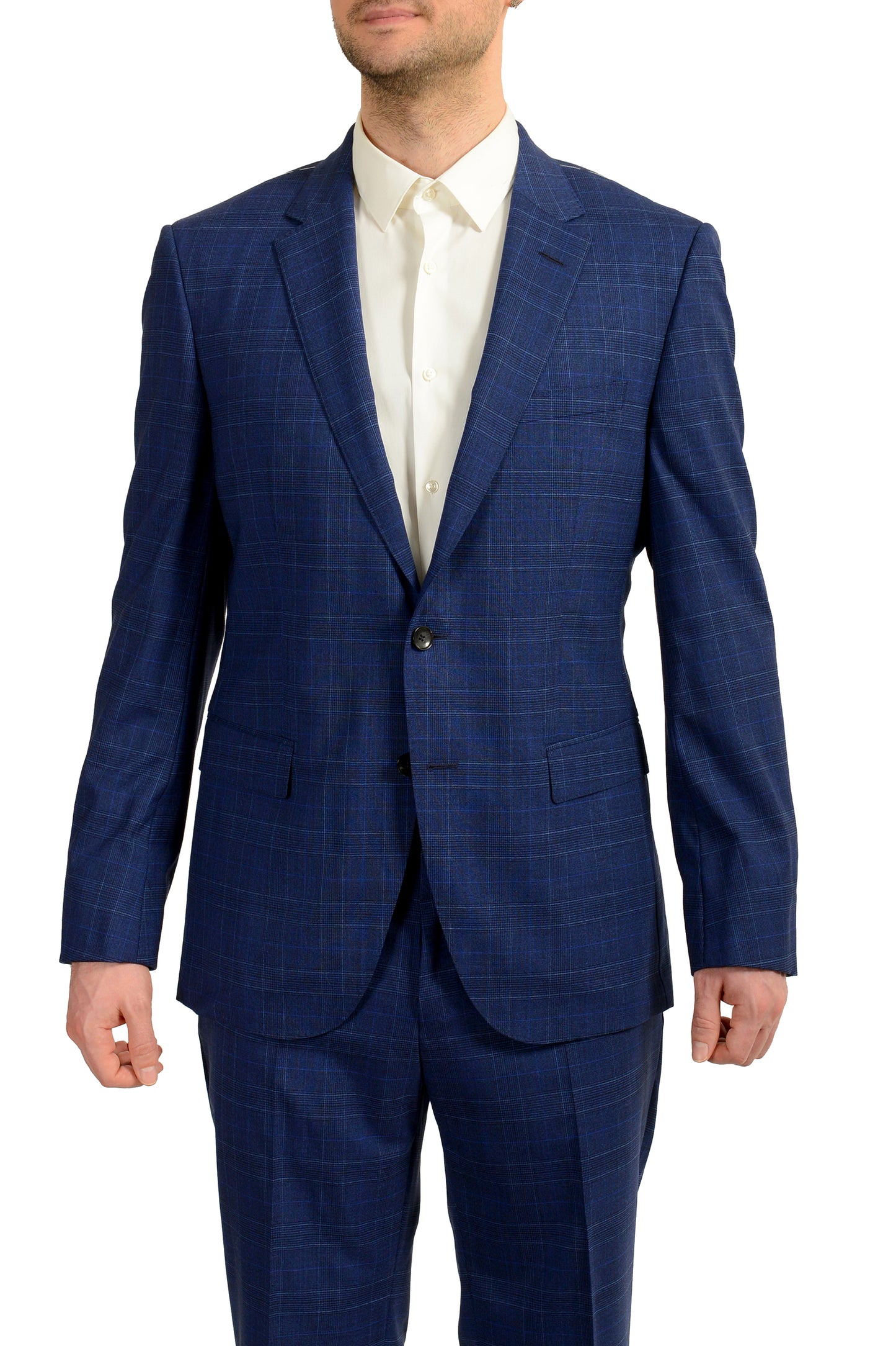 Hugo Boss Men's "T-Harvers4/Glover3" Slim Fit Blue Wool Plaid Suit US 42R IT 52R