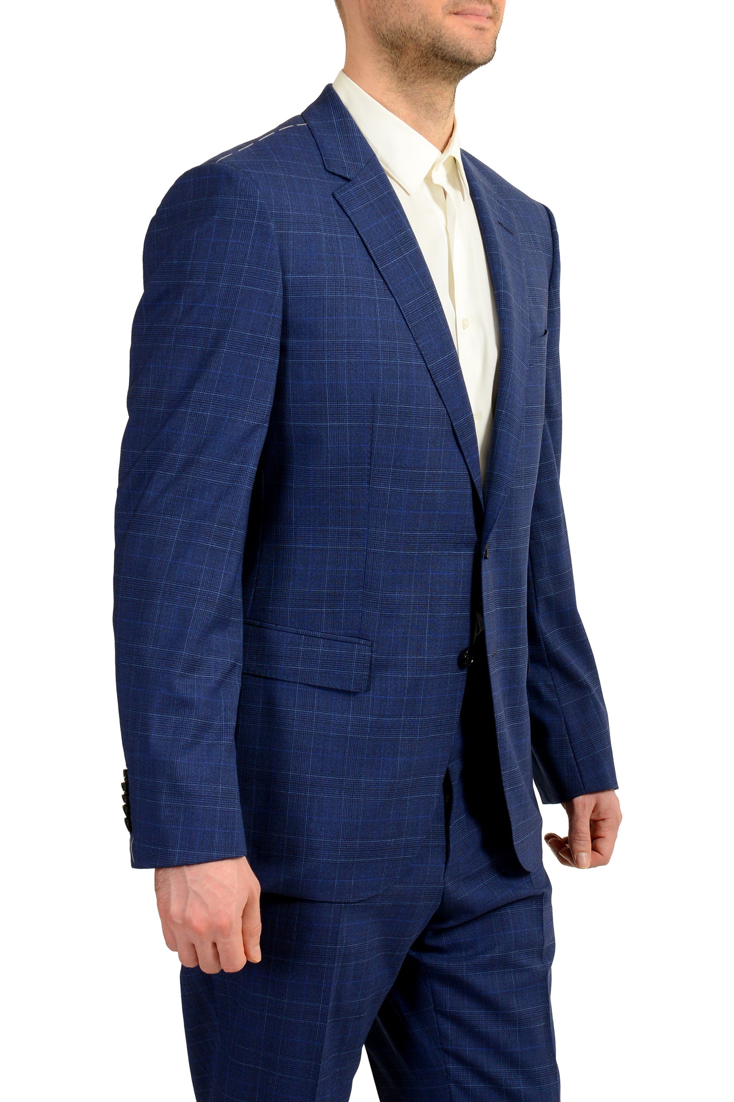 Hugo Boss Men's "T-Harvers4/Glover3" Slim Fit Blue Wool Plaid Suit US 42R IT 52R