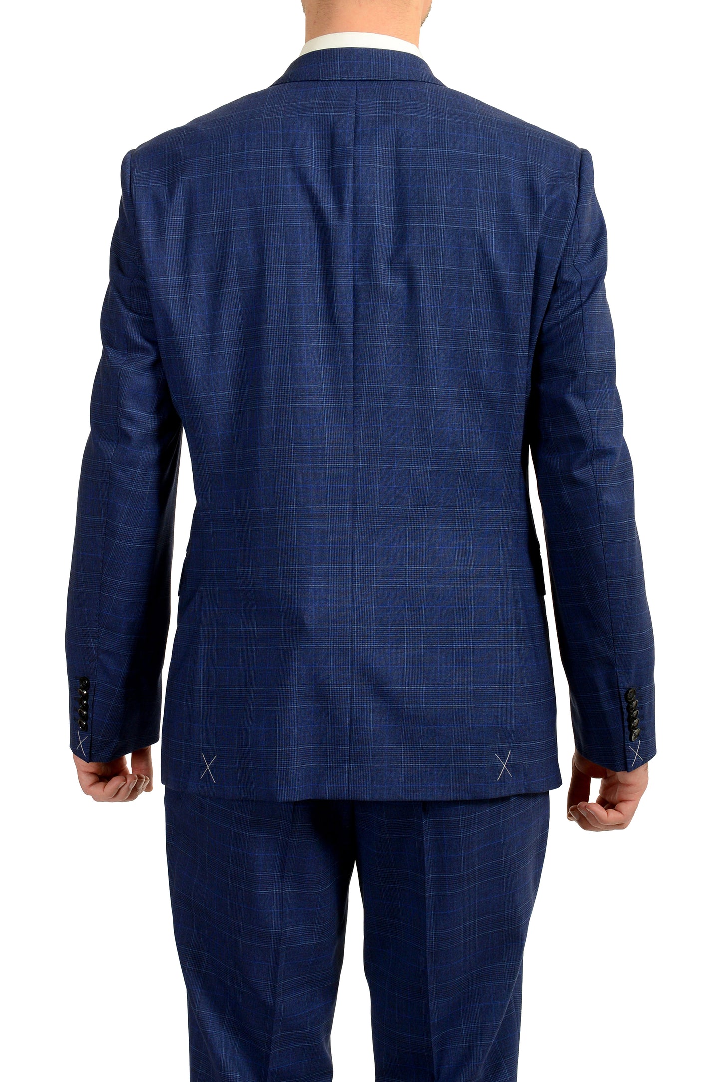 Hugo Boss Men's "T-Harvers4/Glover3" Slim Fit Blue Wool Plaid Suit US 42R IT 52R
