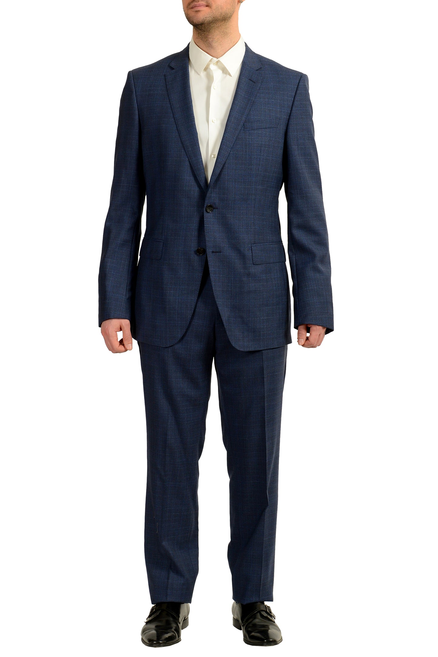 Hugo Boss Men's "Huge6/Genius5" Slim Fit 100% Wool Blue Plaid Suit US 42L IT 52L