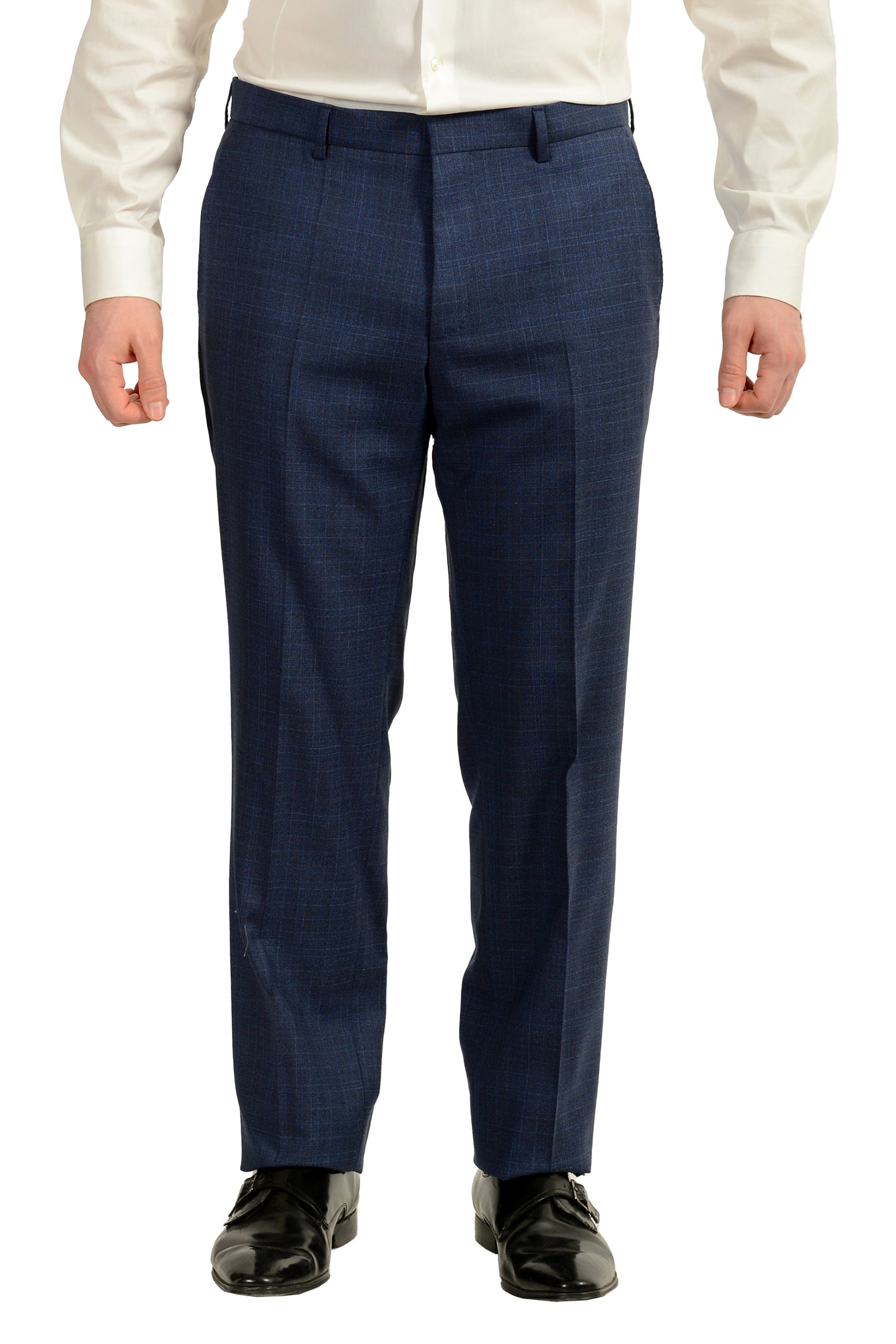 Hugo Boss Men's "Huge6/Genius5" Slim Fit 100% Wool Blue Plaid Suit US 42L IT 52L