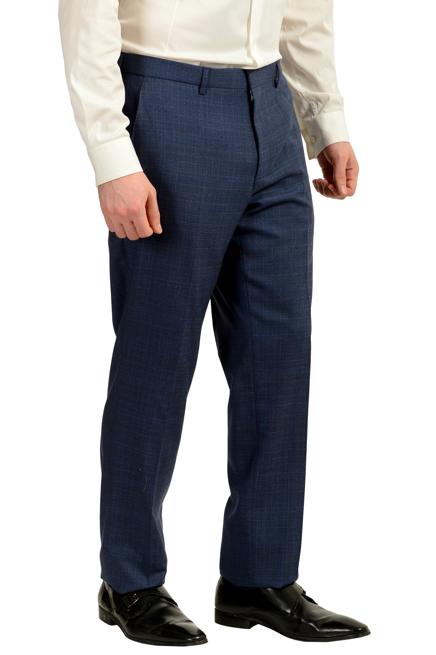 Hugo Boss Men's "Huge6/Genius5" Slim Fit 100% Wool Blue Plaid Suit US 42L IT 52L