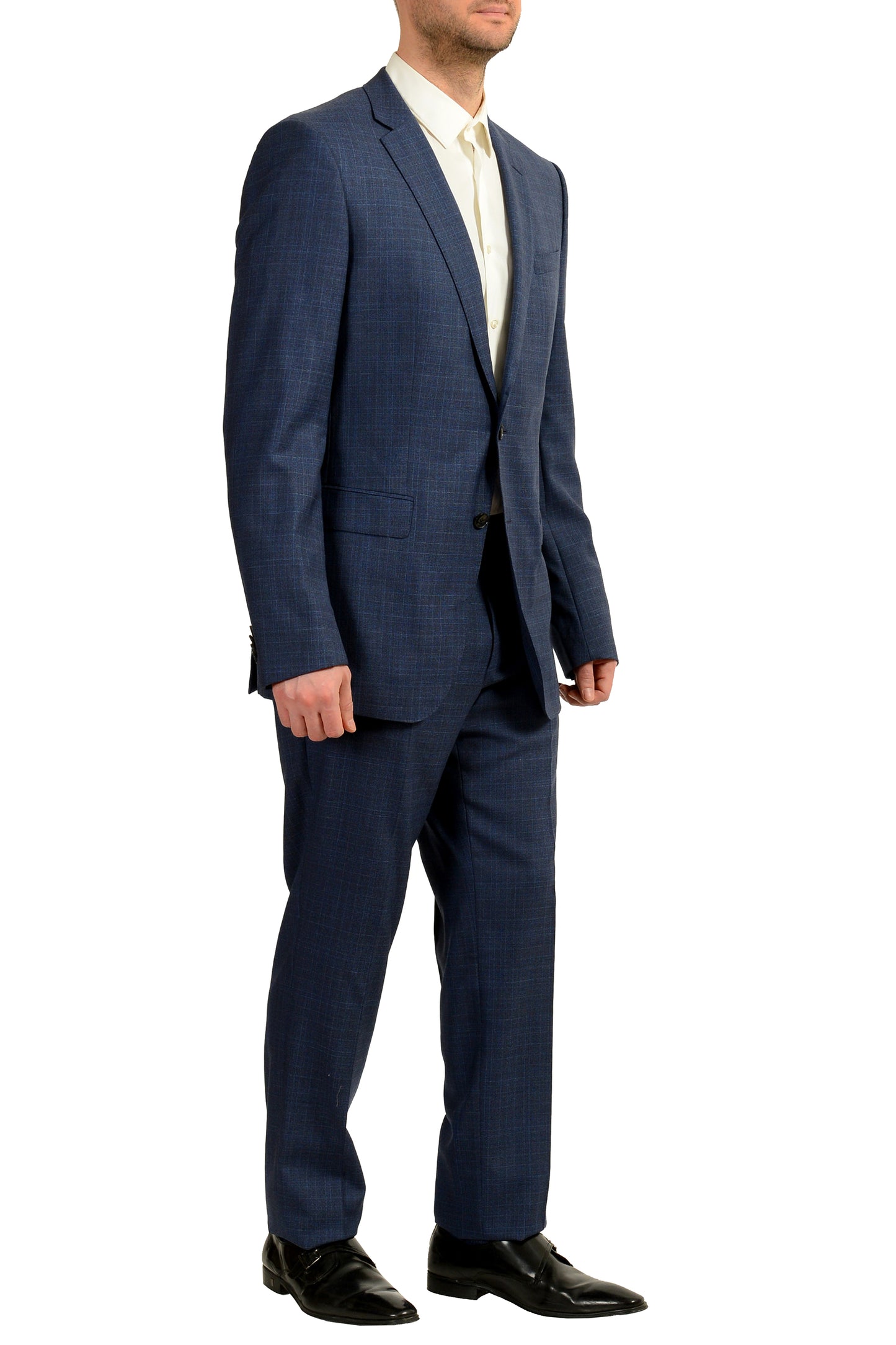 Hugo Boss Men's "Huge6/Genius5" Slim Fit 100% Wool Blue Plaid Suit US 42L IT 52L