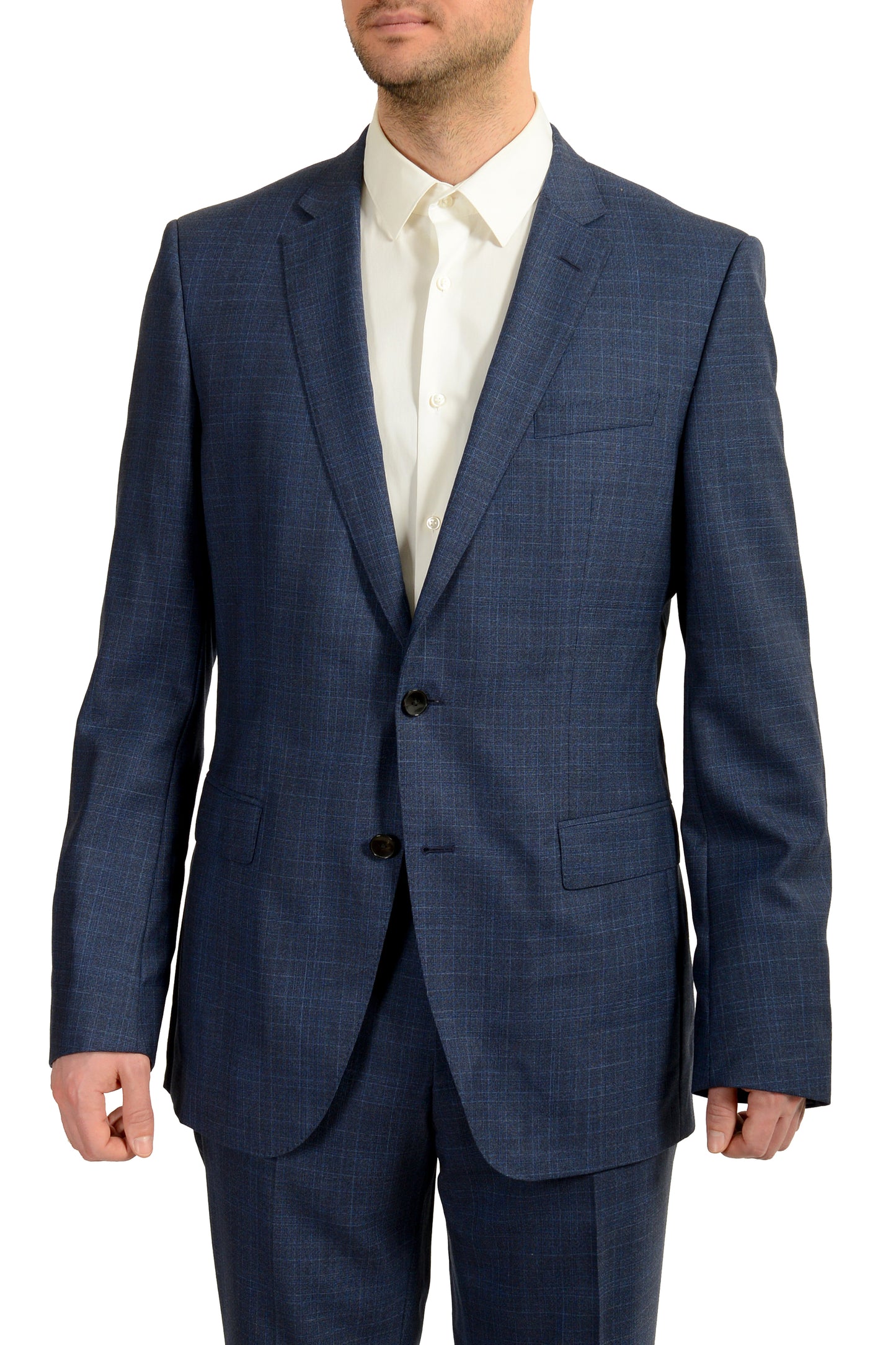 Hugo Boss Men's "Huge6/Genius5" Slim Fit 100% Wool Blue Plaid Suit US 42L IT 52L