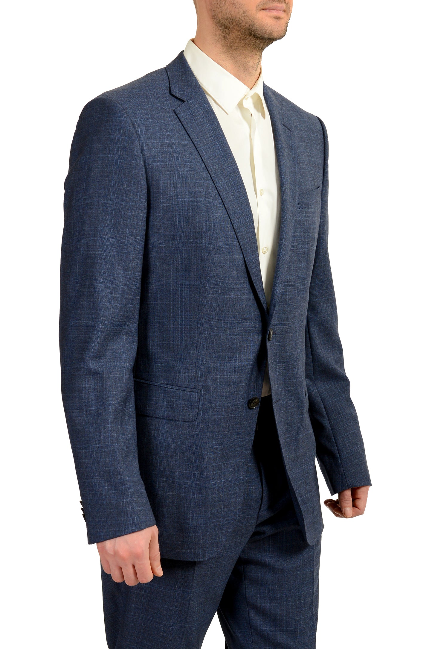 Hugo Boss Men's "Huge6/Genius5" Slim Fit 100% Wool Blue Plaid Suit US 42L IT 52L