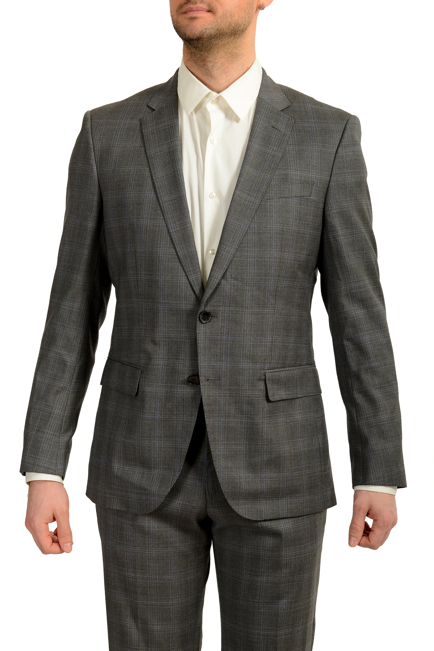 Hugo Boss Men's "Huge6/Genius5_TW" Slim Fit 100% Wool Plaid Suit US 40R IT 50R
