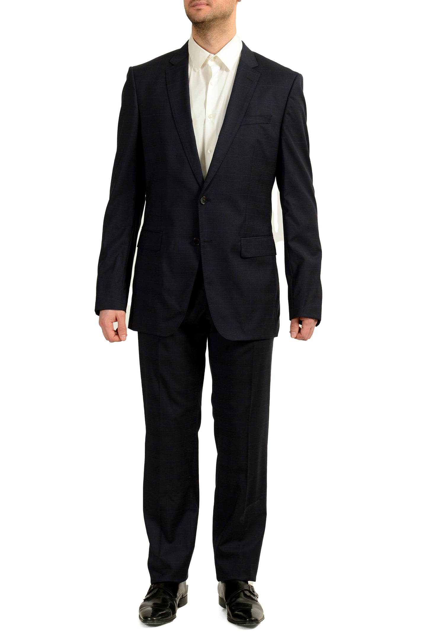Hugo Boss Men's "Huge6/Genius5" Slim Fit Blue 100% Wool Plaid Suit US 36R IT 46R