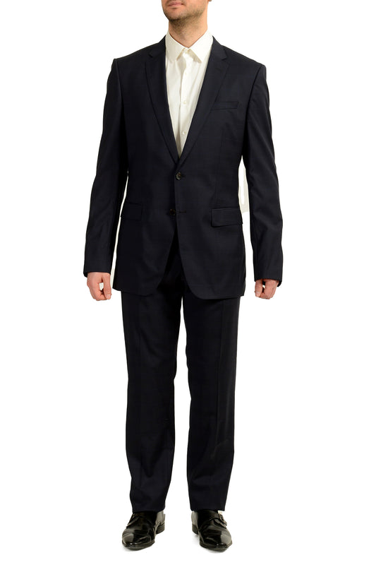 Hugo Boss Men's "Huge6/Genius5" Slim Fit Blue 100% Wool Plaid Suit US 36R IT 46R