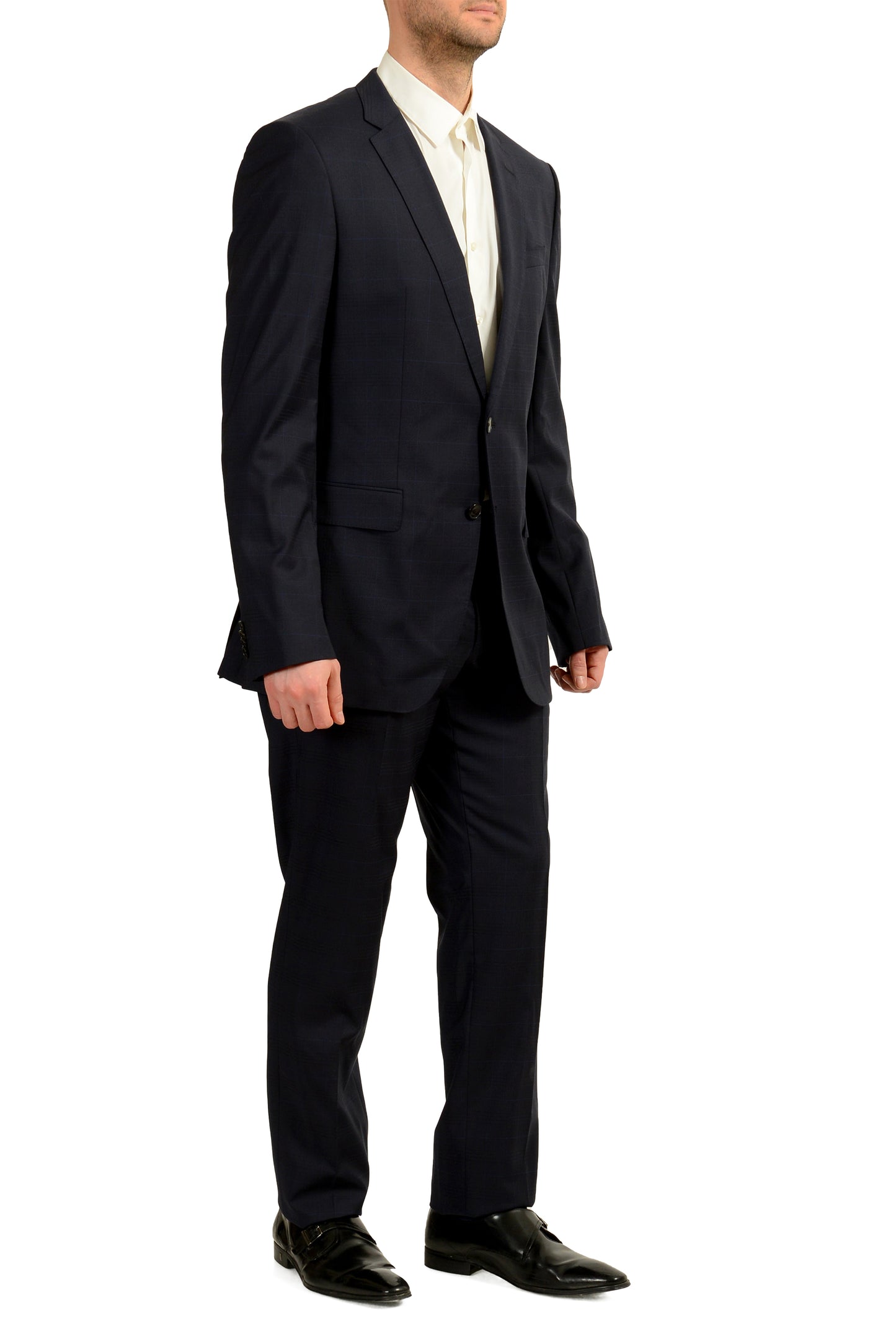 Hugo Boss Men's "Huge6/Genius5" Slim Fit Blue 100% Wool Plaid Suit US 36R IT 46R