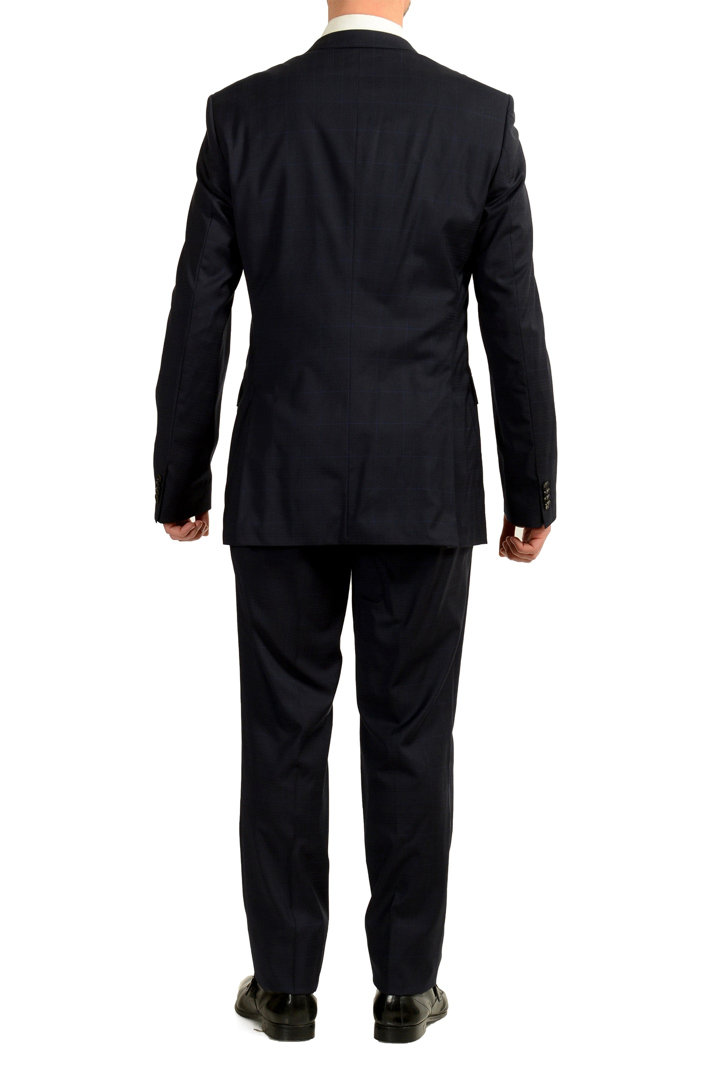 Hugo Boss Men's "Huge6/Genius5" Slim Fit Blue 100% Wool Plaid Suit US 36R IT 46R