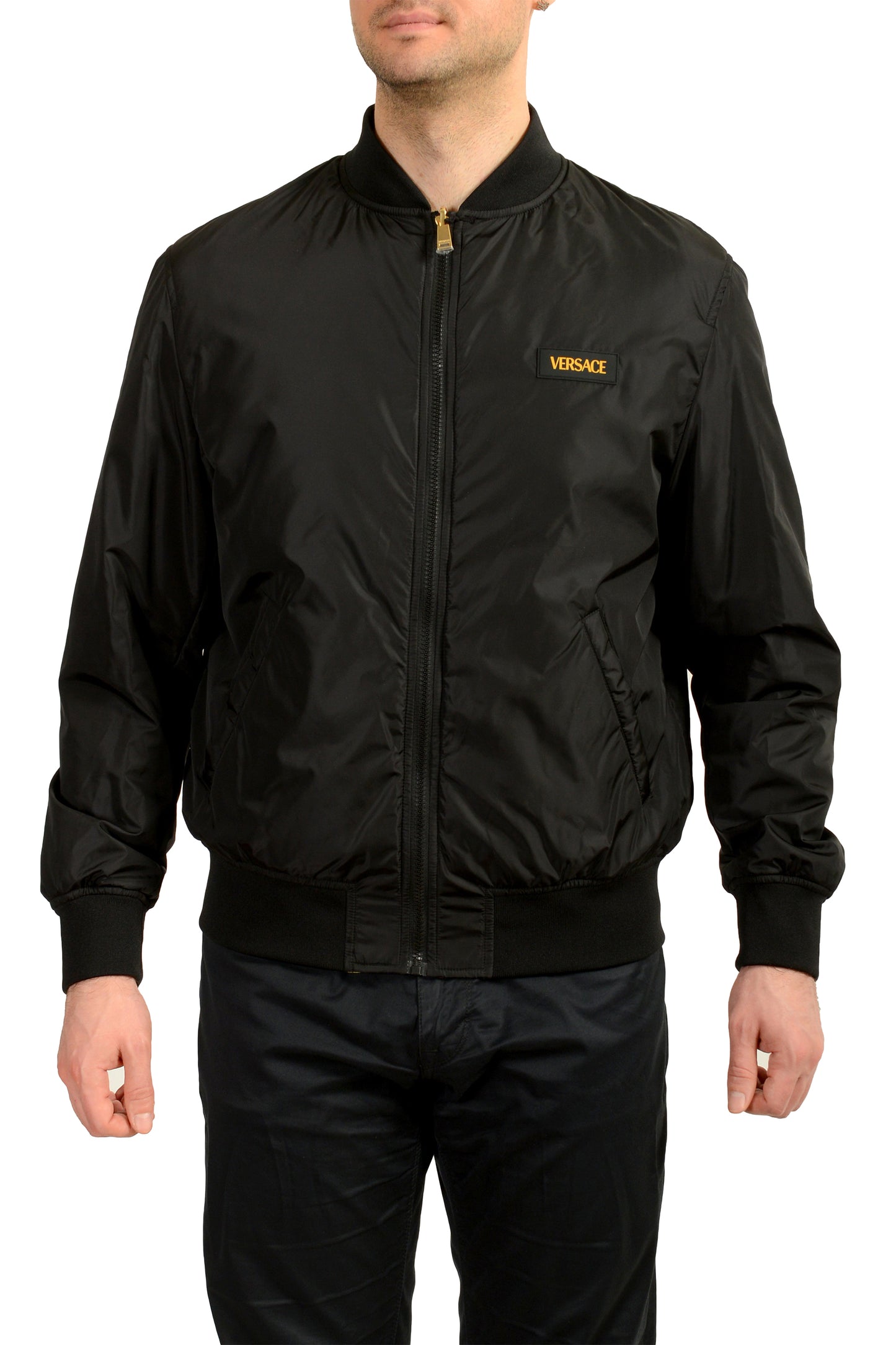 Versace Men's Gold Barocco Reversible Full Zip insulated Jacket US L IT 52