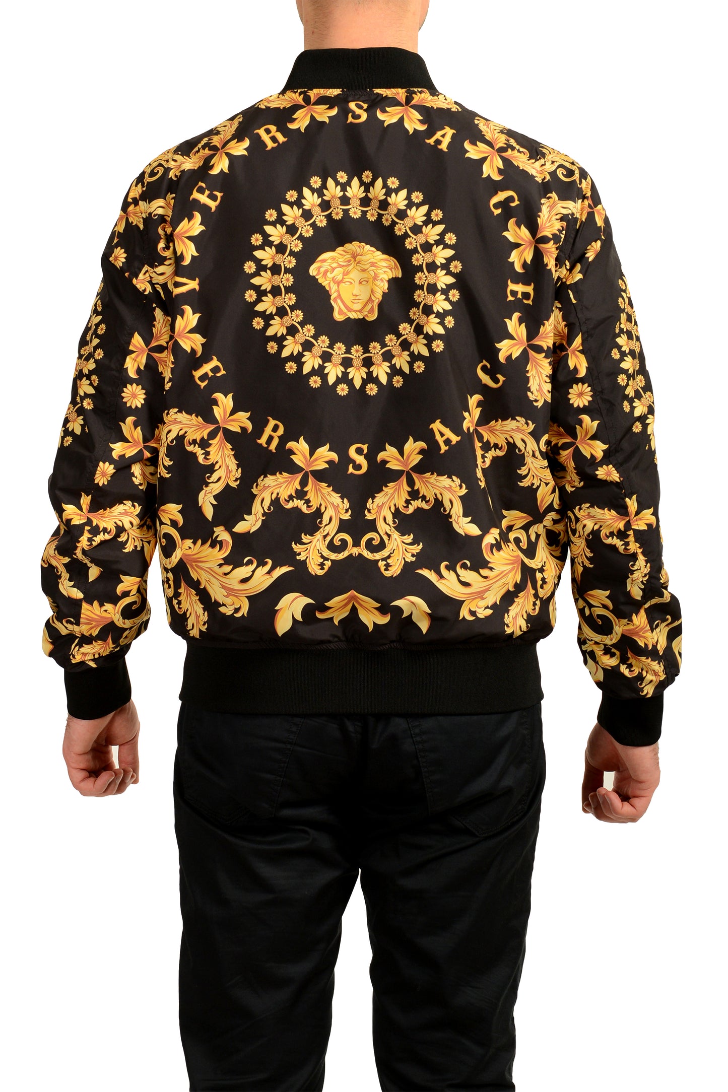 Versace Men's Gold Barocco Reversible Full Zip insulated Jacket US L IT 52