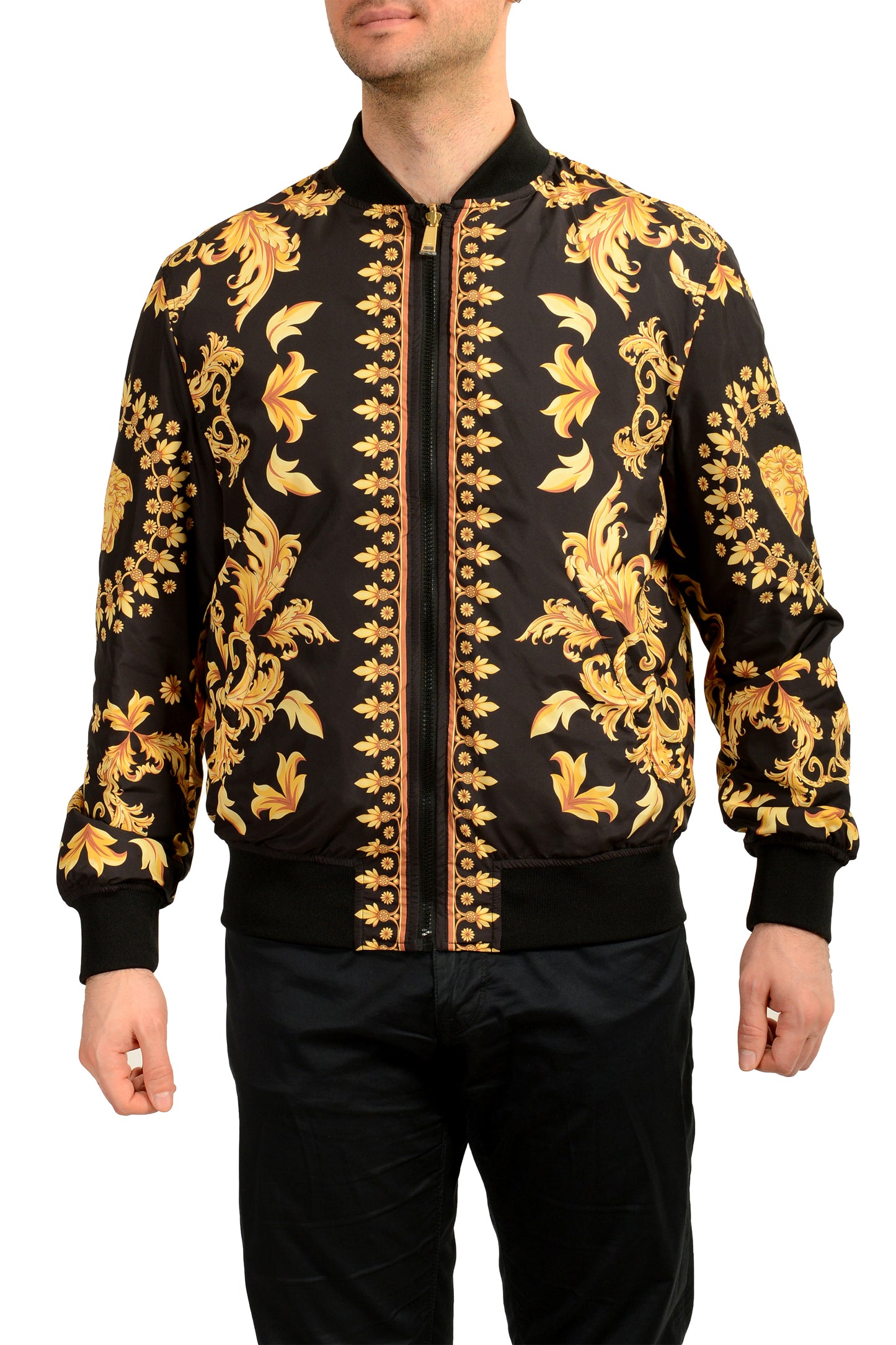 Versace Men's Gold Barocco Reversible Full Zip insulated Jacket US L IT 52