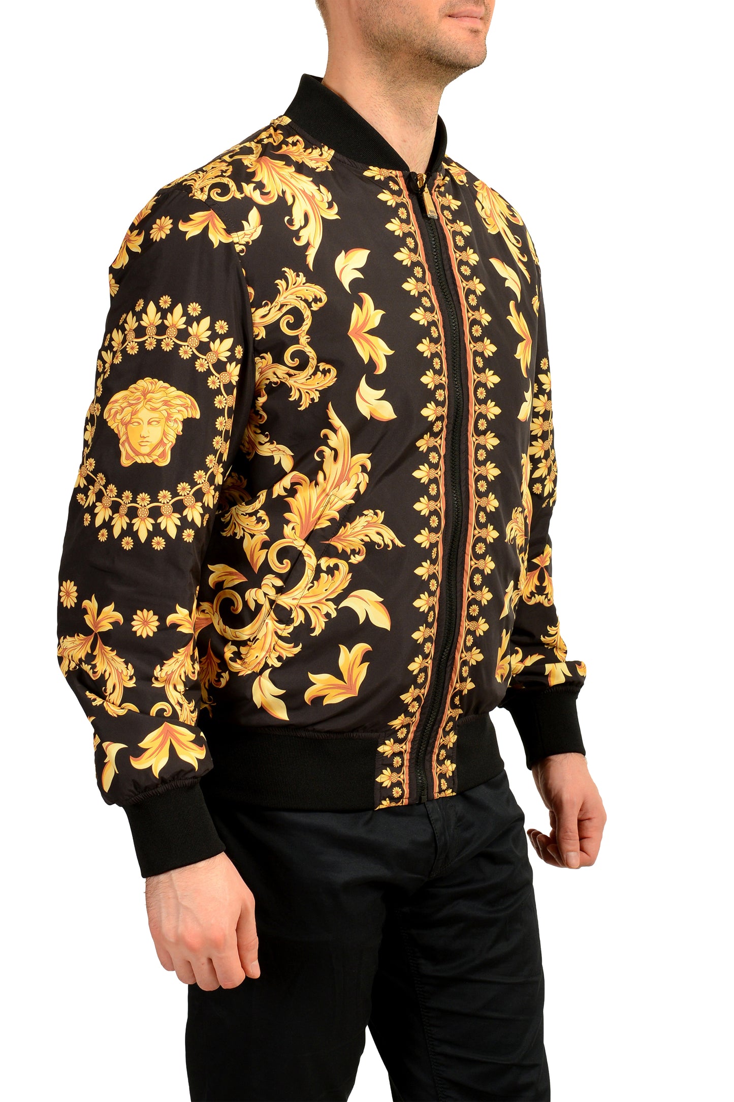 Versace Men's Gold Barocco Reversible Full Zip insulated Jacket US L IT 52