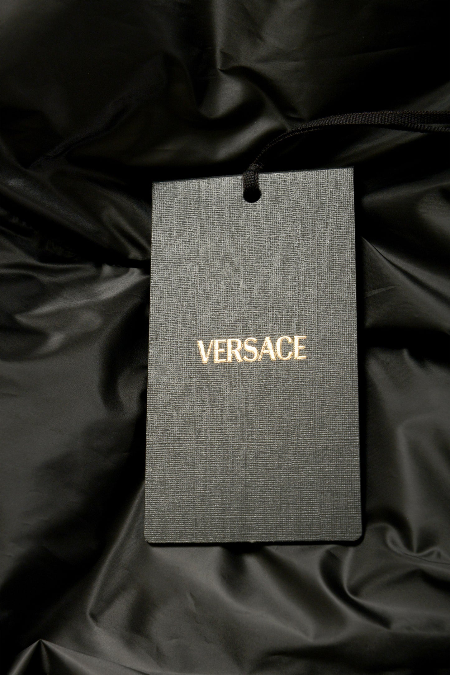 Versace Men's Black Greeca Print Full Zip Down Parka Jacket US XL IT 54