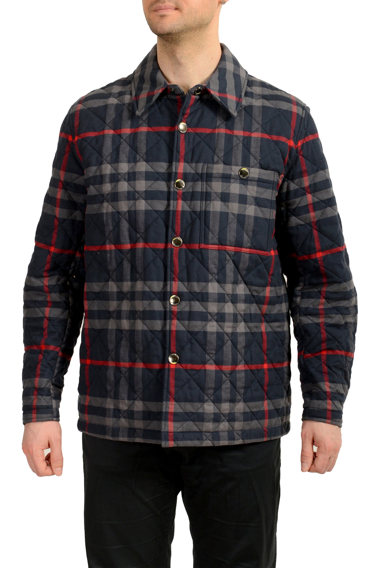 Burberry Men's "Forres" Navy Ip Check Quilted Full Zip Jacket US L IT 52