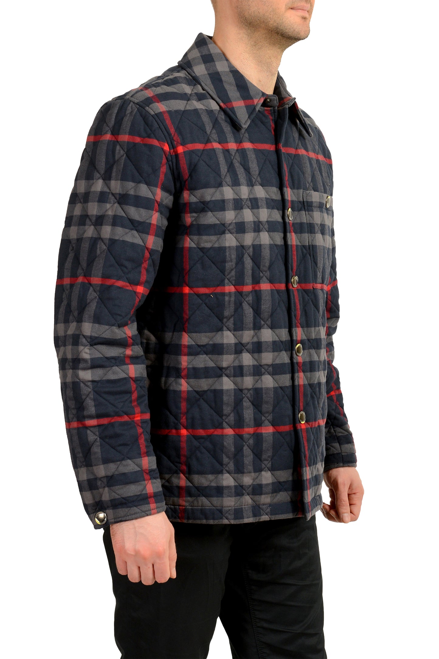 Burberry Men's "Forres" Navy Ip Check Quilted Full Zip Jacket US L IT 52