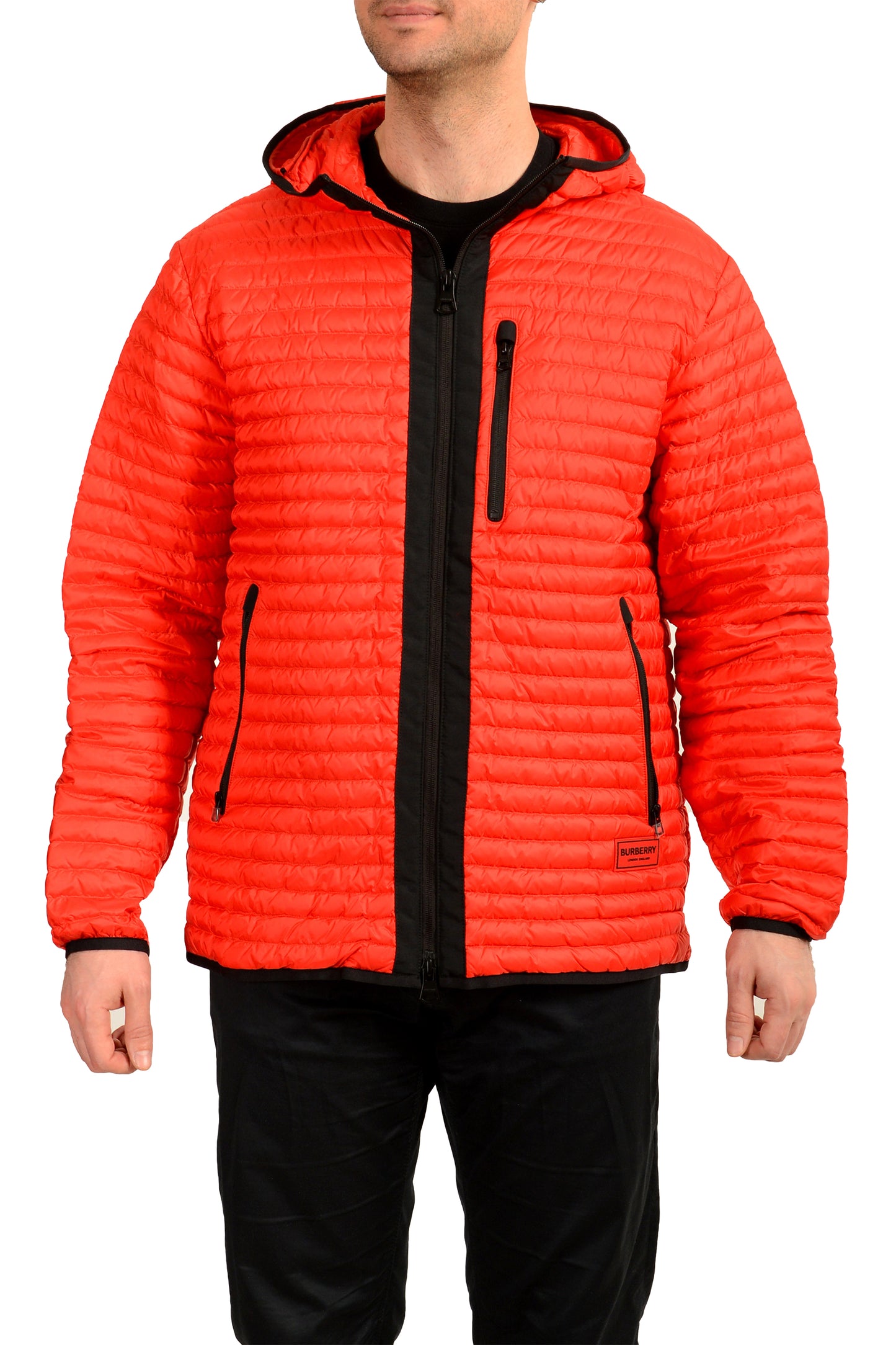 Burberry Men's "LETHAM" Red Quilted Full Zip Hooded Jacket US L IT 52