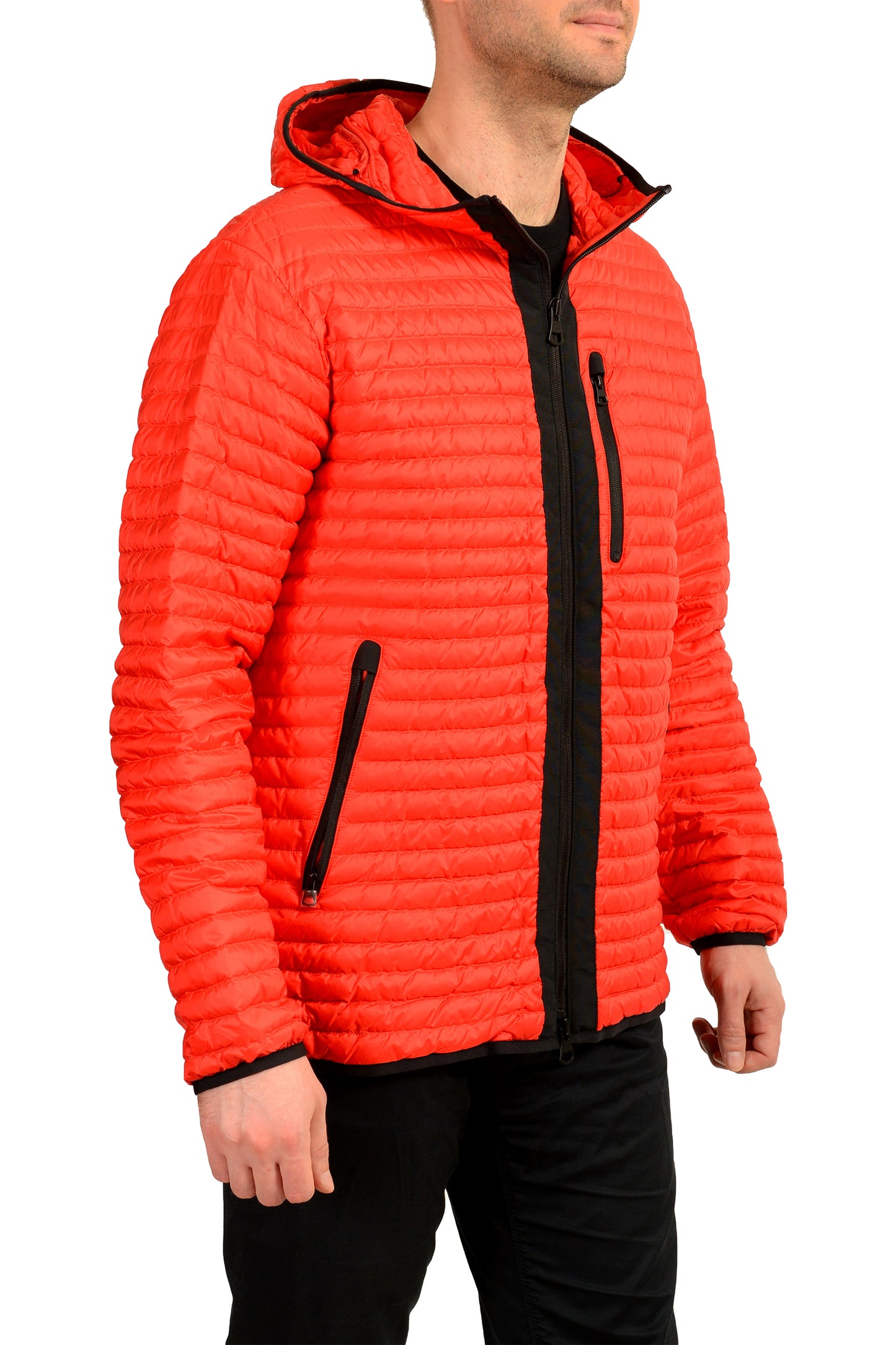 Burberry Men's "LETHAM" Red Quilted Full Zip Hooded Jacket US L IT 52