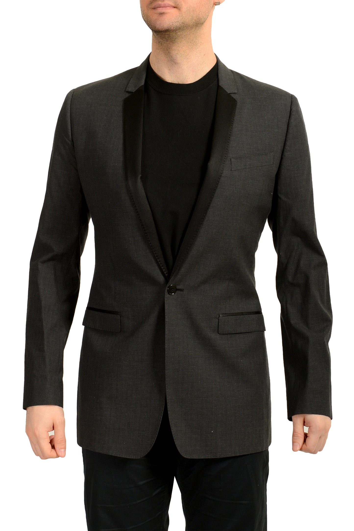 Dolce & Gabbana Men's "Gold" Gray Silk Plaid Tuxedo Style Blazer US 38 IT 48