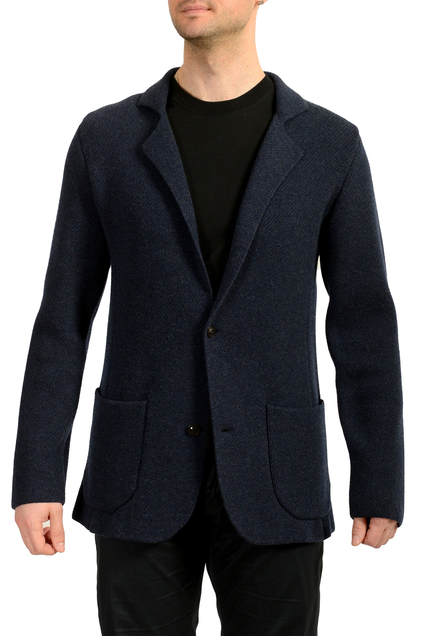 Versace Men's Navy Blue Wool Cashmere One Button Sport Coat Blazer US M IT 50