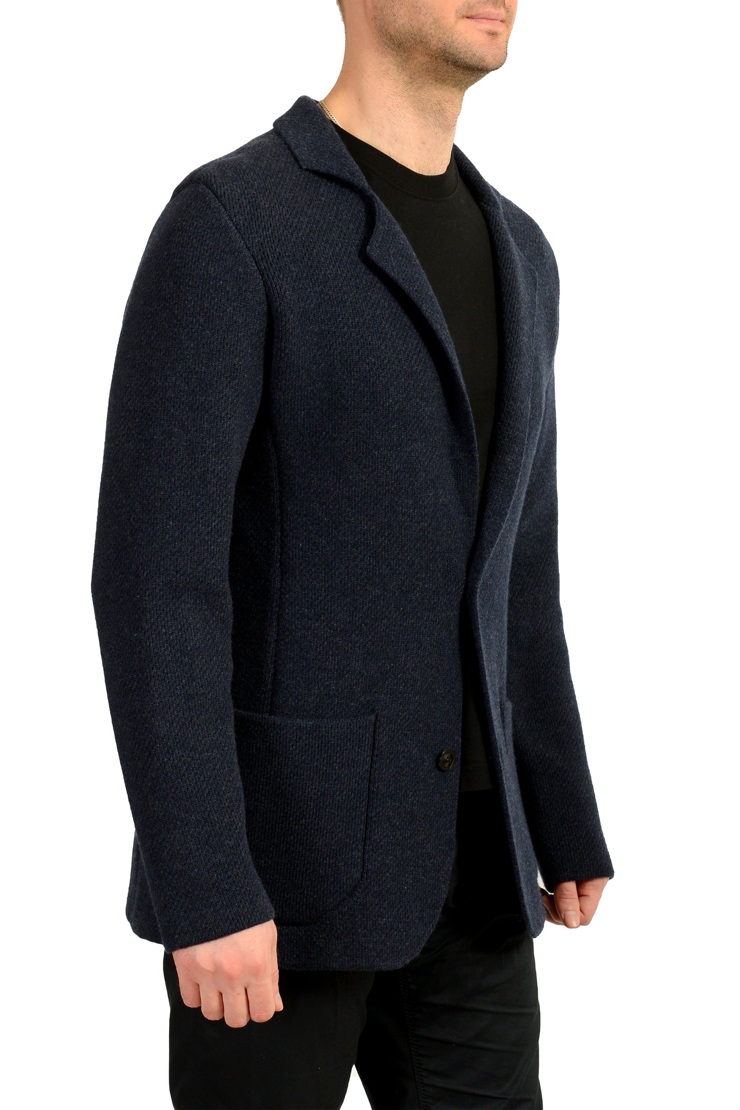 Versace Men's Navy Blue Wool Cashmere One Button Sport Coat Blazer US M IT 50