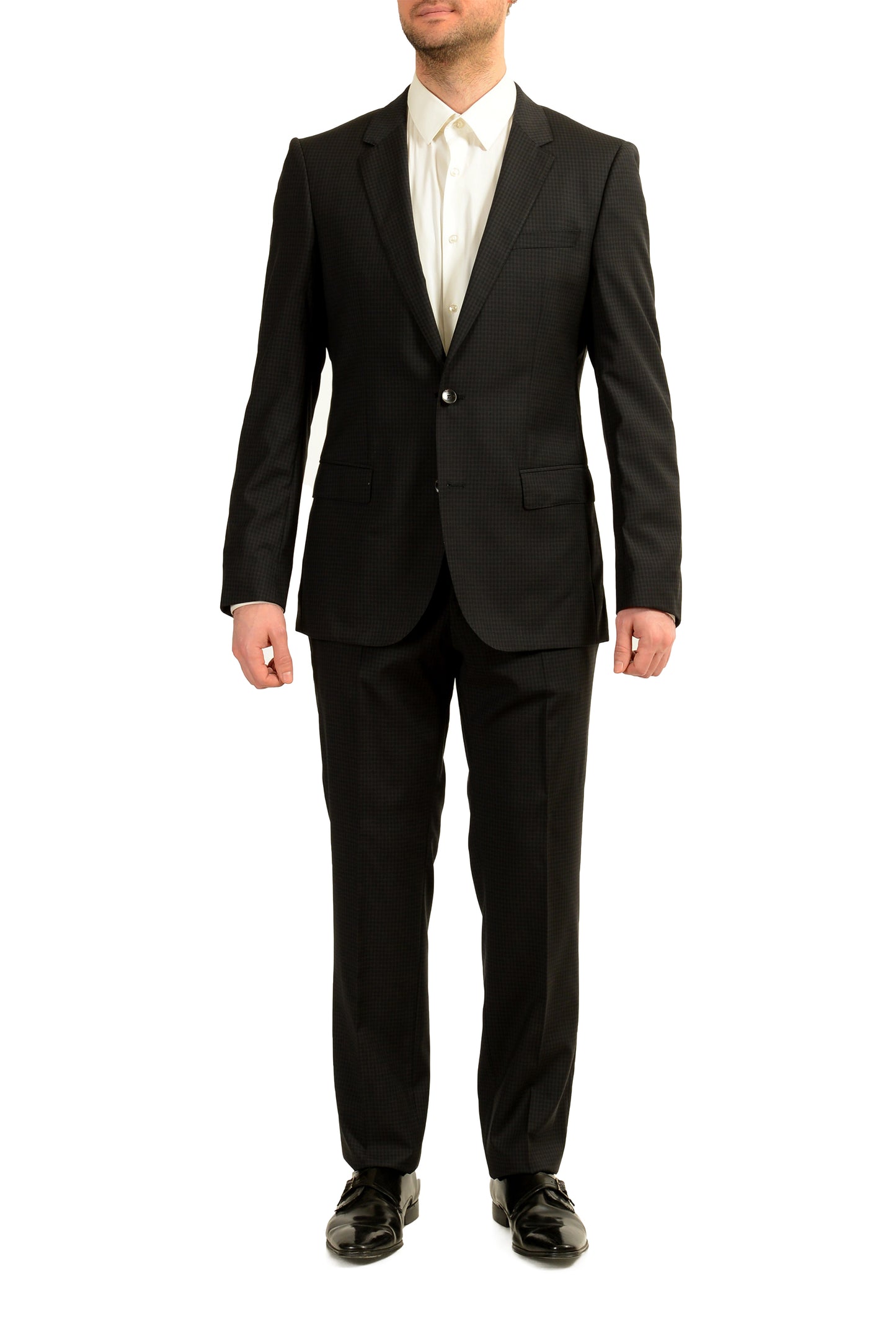 Hugo Boss Men's "Huge4/Genius3" Plaid 100% Wool Two Button Suit US 40R IT 50R