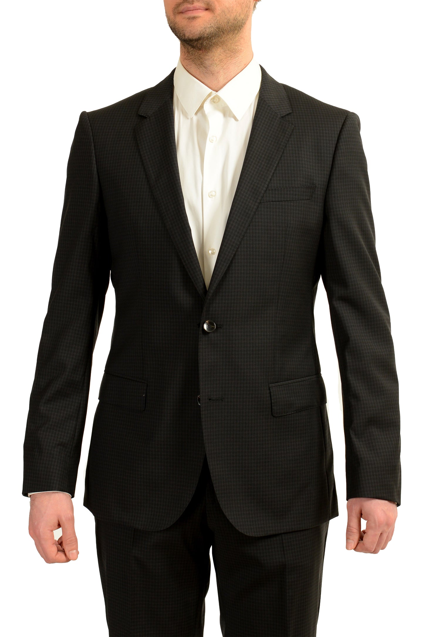 Hugo Boss Men's "Huge4/Genius3" Plaid 100% Wool Two Button Suit US 40R IT 50R