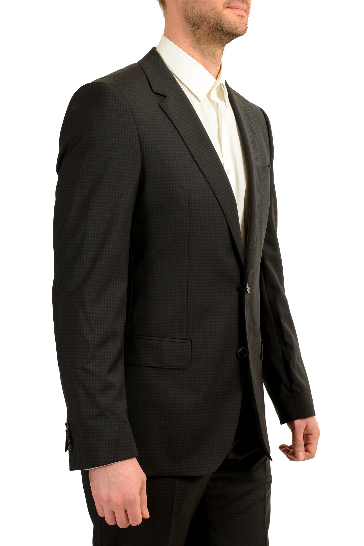 Hugo Boss Men's "Huge4/Genius3" Plaid 100% Wool Two Button Suit US 40R IT 50R