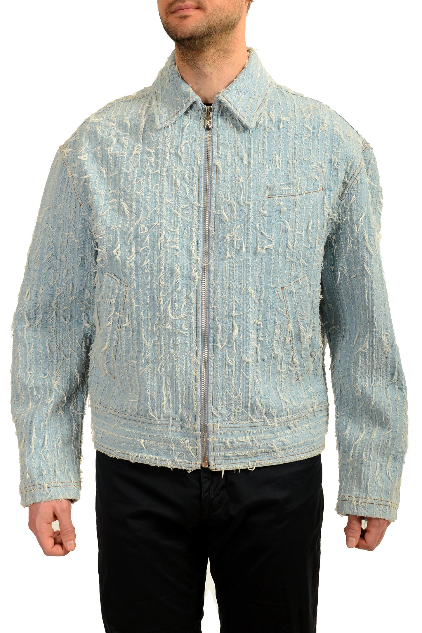 Scuderia Ferrari Men's Blue Jacquard Bleach Denim Bomber Jacket US M IT 50