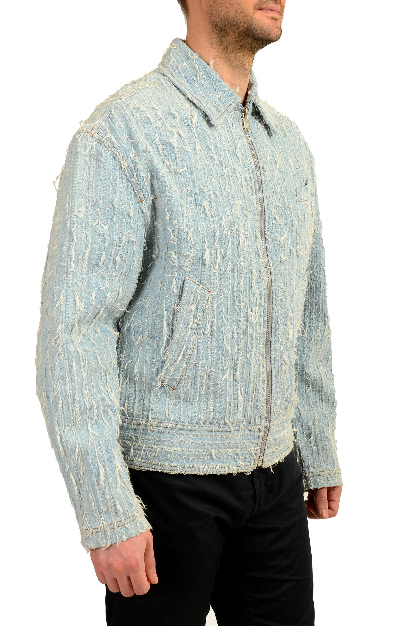 Scuderia Ferrari Men's Blue Jacquard Bleach Denim Bomber Jacket US M IT 50