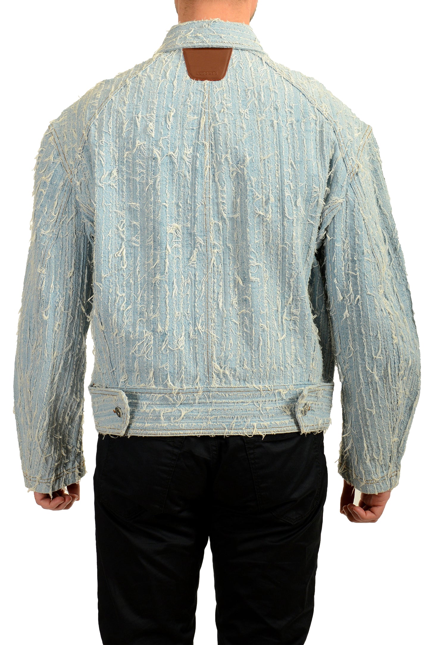 Scuderia Ferrari Men's Blue Jacquard Bleach Denim Bomber Jacket US M IT 50