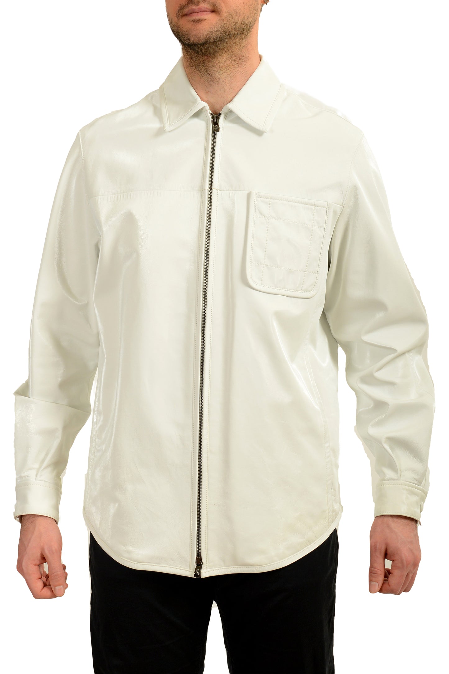 Scuderia Ferrari Men's White "Liquid" 100% Leather Bomber Jacket US M IT 50