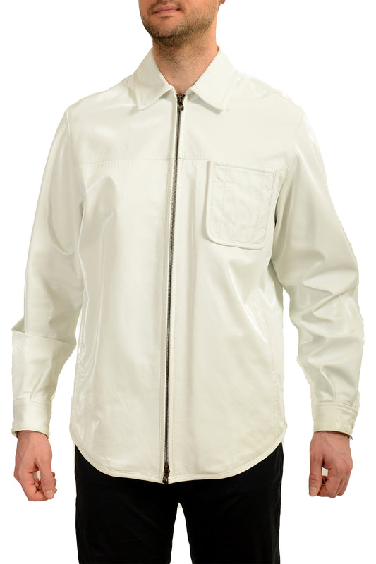 Scuderia Ferrari Men's White "Liquid" 100% Leather Bomber Jacket US M IT 50