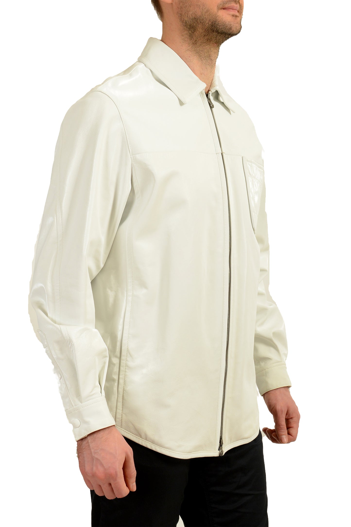 Scuderia Ferrari Men's White "Liquid" 100% Leather Bomber Jacket US M IT 50