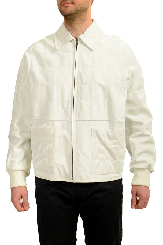 Scuderia Ferrari Men's White "Liquid" 100% Leather Bomber Jacket US S IT 48