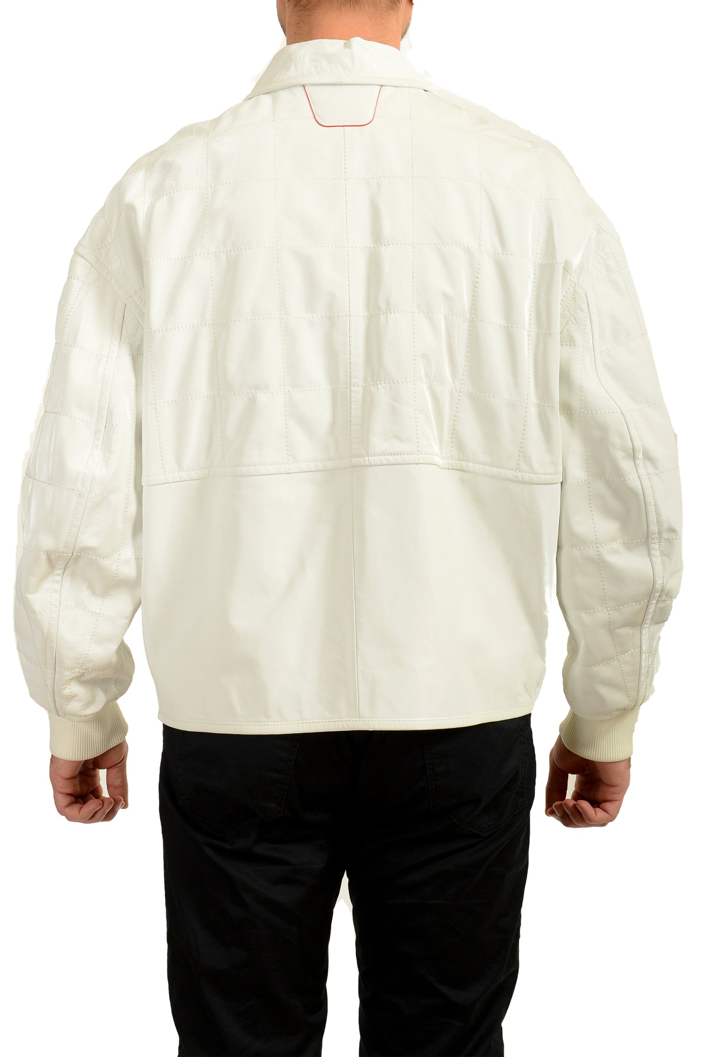 Scuderia Ferrari Men's White "Liquid" 100% Leather Bomber Jacket US S IT 48