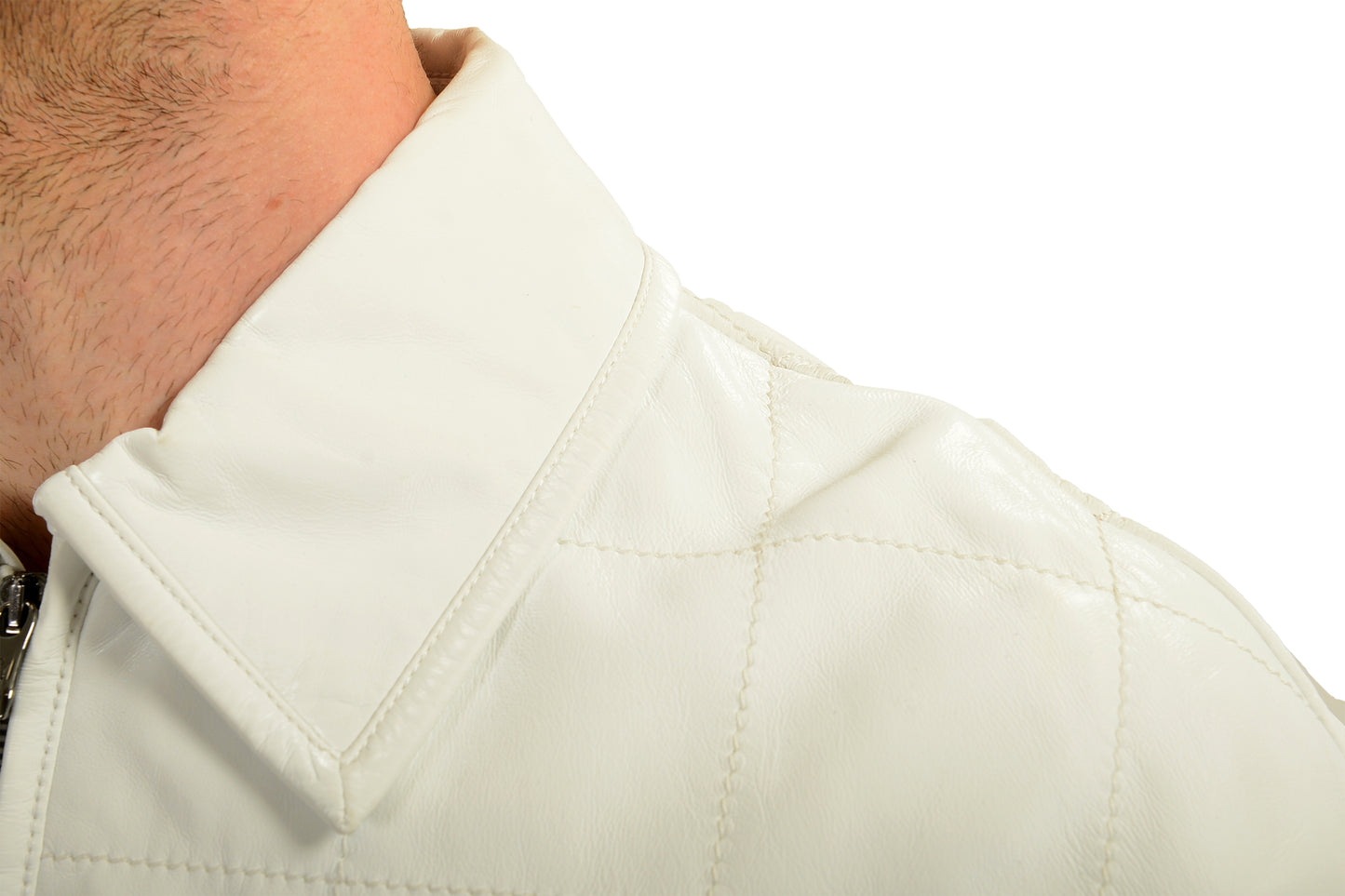 Scuderia Ferrari Men's White "Liquid" 100% Leather Bomber Jacket US S IT 48