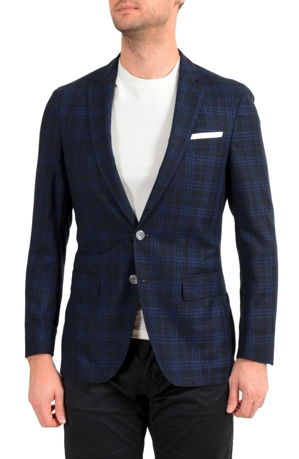 Hugo Boss Men's "Hartlay" Slim Fit Blue Plaid 100% Wool Blazer US 42R IT 52R